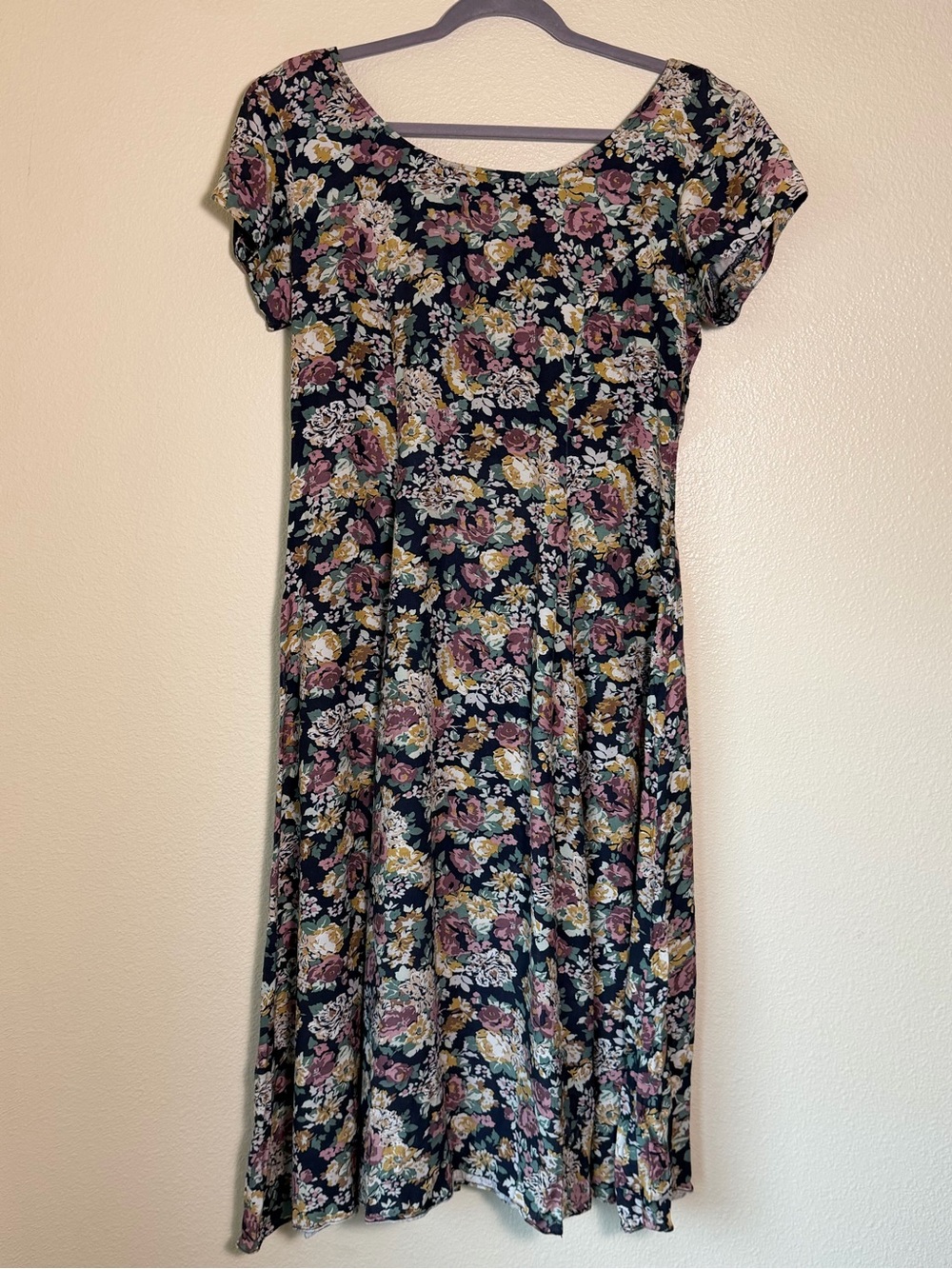Vintage 90s Dark Floral Corset Midi Dress, Size 12